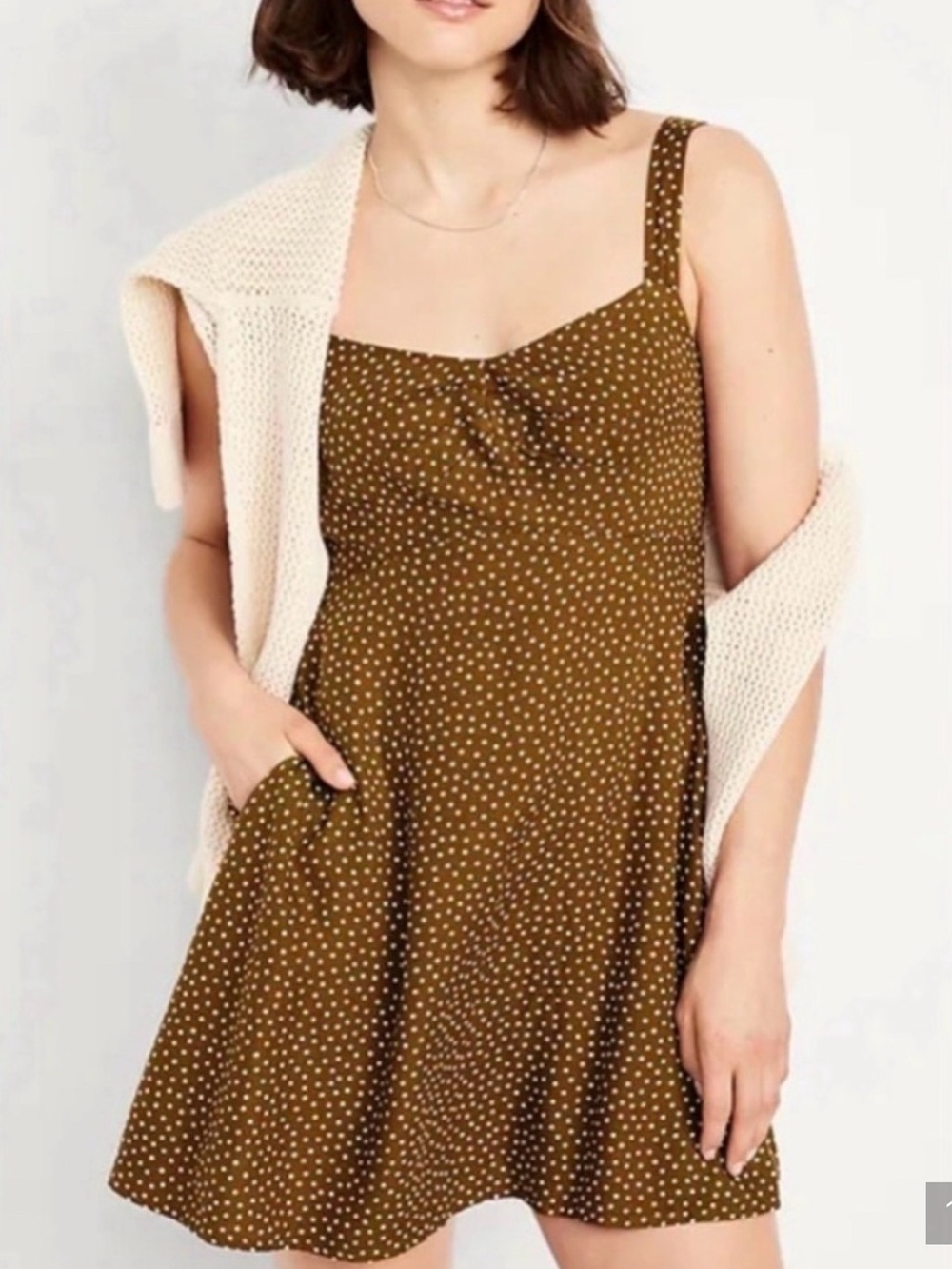 Old Navy Brown and White Polka Dot Dress